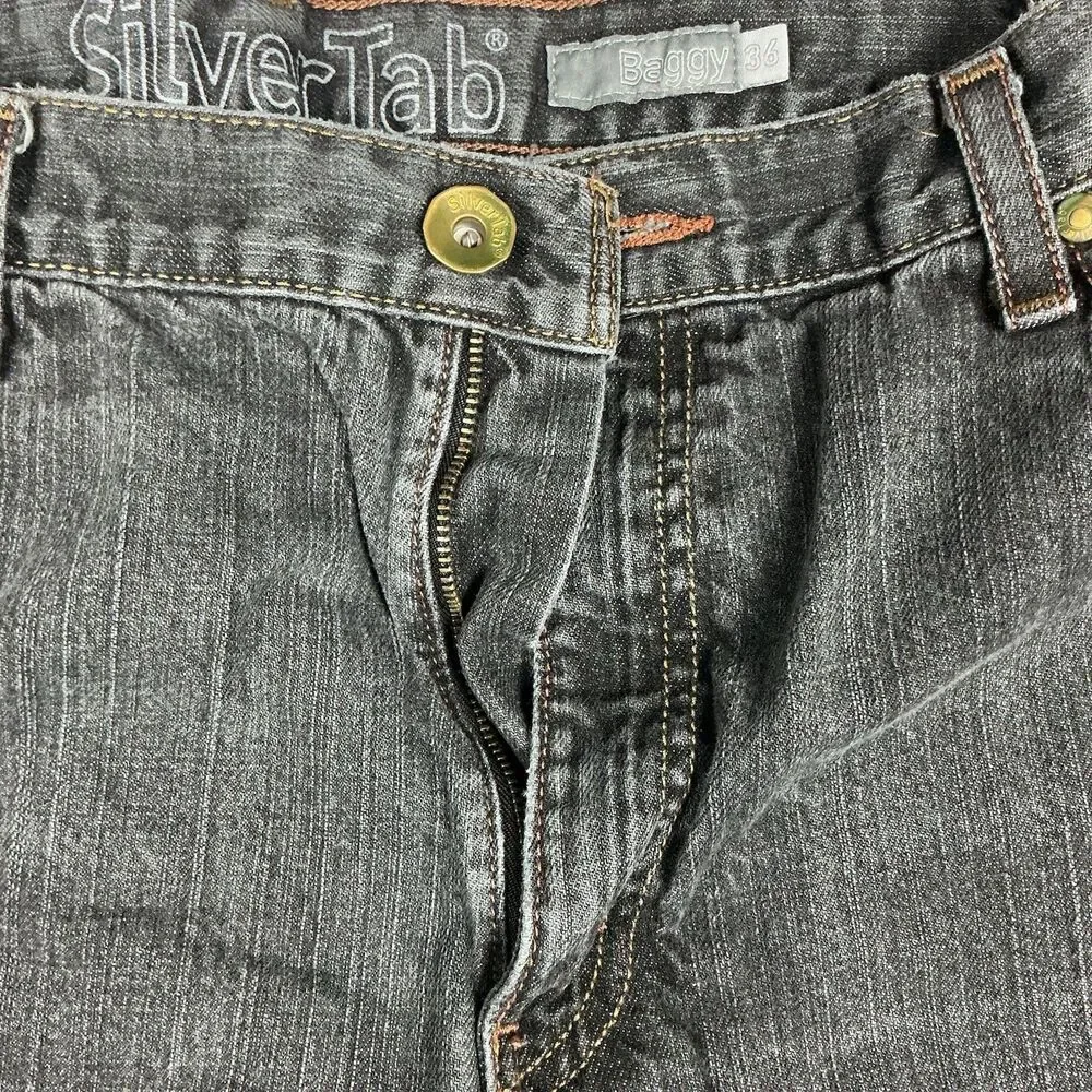 Levi’s SilverTab Baggy Jeans Men’s 36x30 Gray Baggy Y2K Skater Distressed Hem